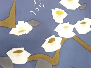 アンティーク　作家物　塩瀬　手描き　枝花模様名古屋帯